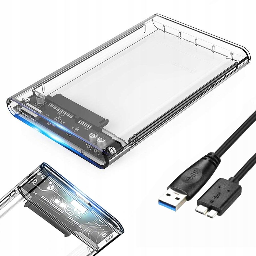 OBUDOWA DYSKU HDD SSD 2,5&#39;&#39; USB 3.0 SATA KIESZEŃ PRZEŹROCZYSTA