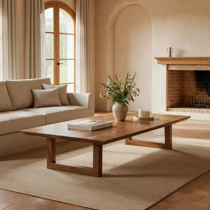 Alva mesa de centro de madera maciza estilo minimalista y natural para salón