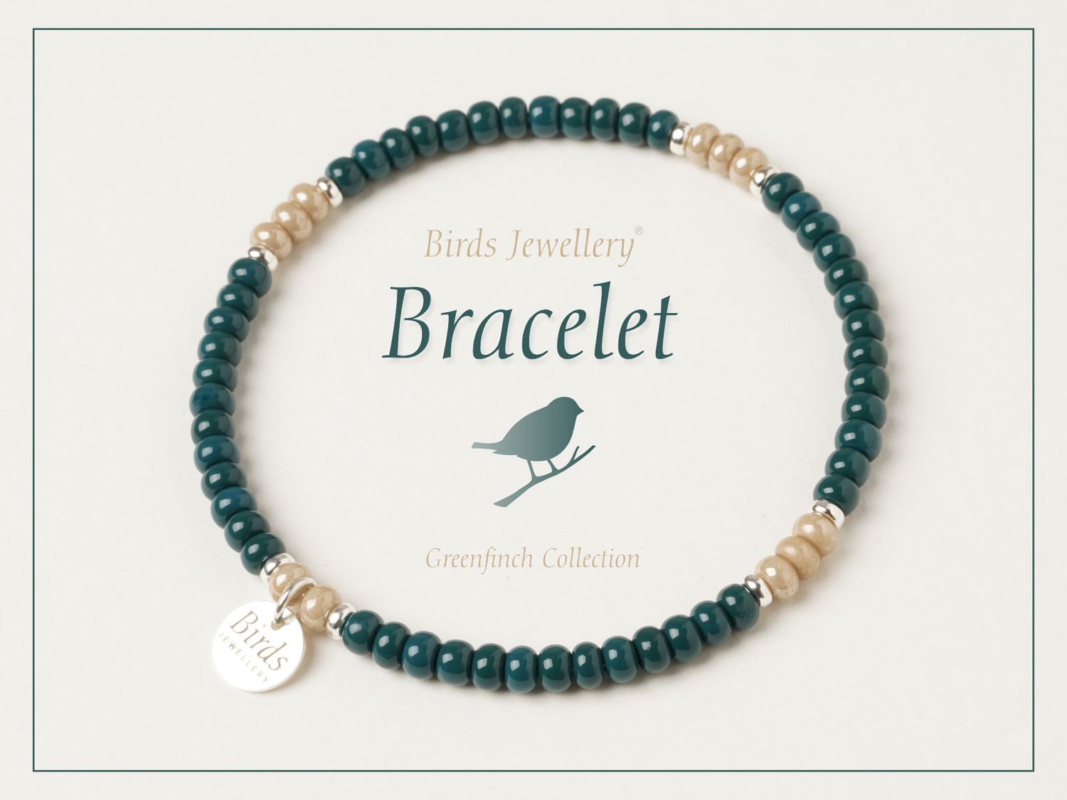 Bracelet | Dark Green | Beige |  Silver