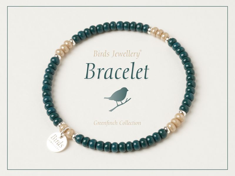 Bracelet | Dark Green | Beige |  Silver