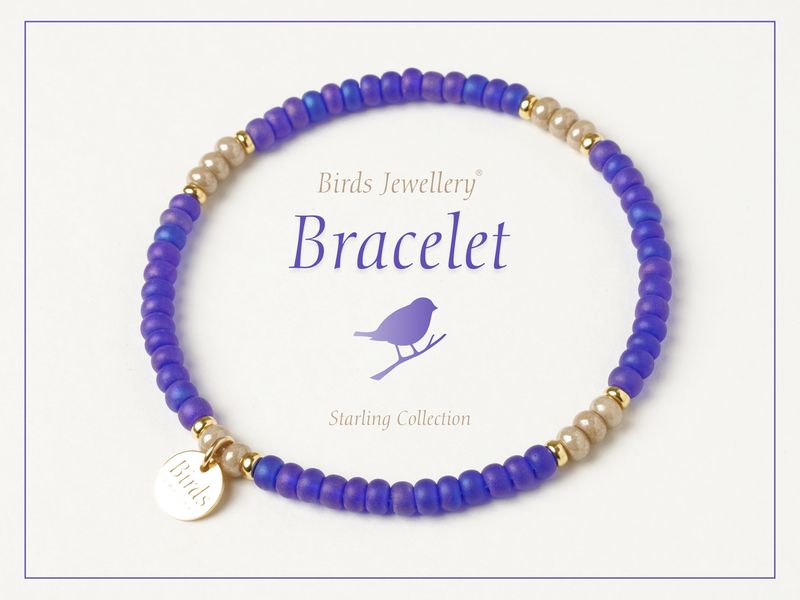Bracelet | Cobalt Purple Blue | Beige | Golden Silver