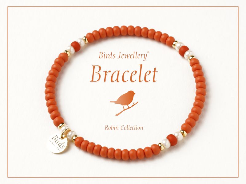 Pulseira | Marfim Perolado | Laranja Terracota Mate | Prata Dourada