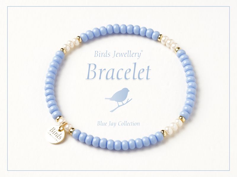 Pulseira | Azul Pastel | Marfim Perolado | Prata Dourada