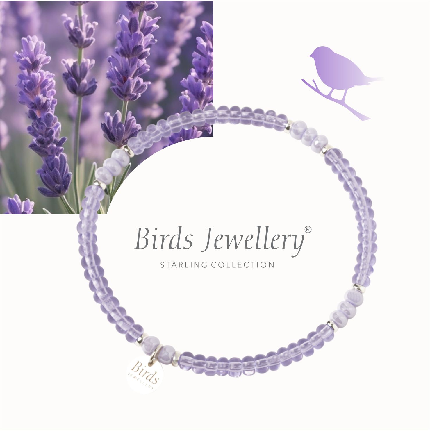 Pulseira Lavanda Transparente | Lavanda Perolado e Prata