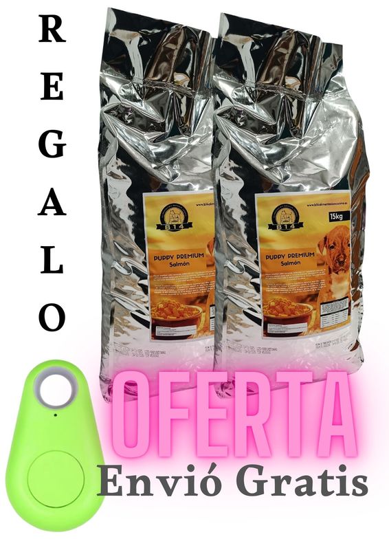 Oferta - 2 UNIDADES de 15kg  B14 Puppy Premium Salmon y Pollo Cachorros   Regalo Localizador Canino