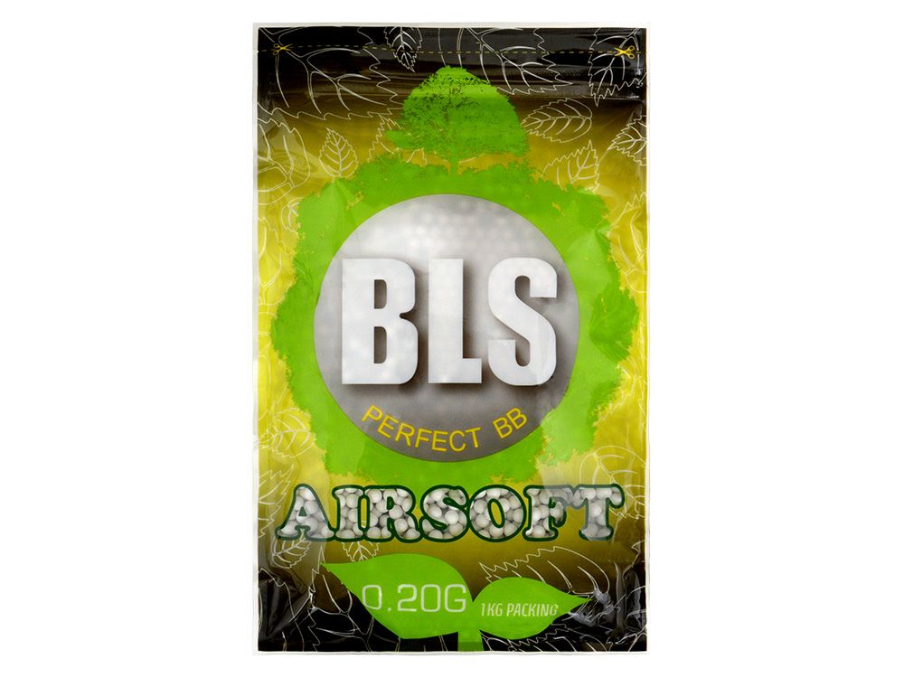 BLS 0.20g airsoft BB&#39;s – lichte en nauwkeurige BB’s voor snelle schoten, geschikt voor AEG, GAS, HPA en Spring, 1kg verpakking.