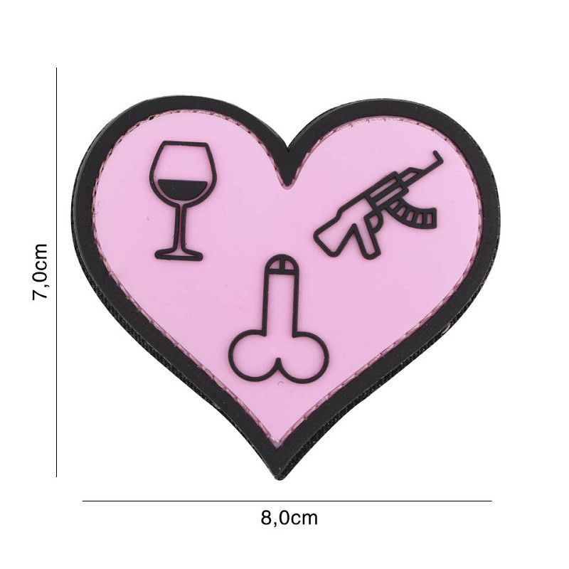 Love, Wine, Dicks and Guns PVC Patch – Roze