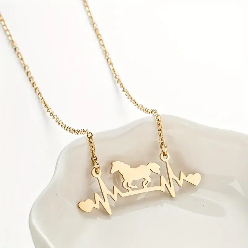 Cardiogram Horse Pendant Necklace Stainless Steel With A 19" Chain