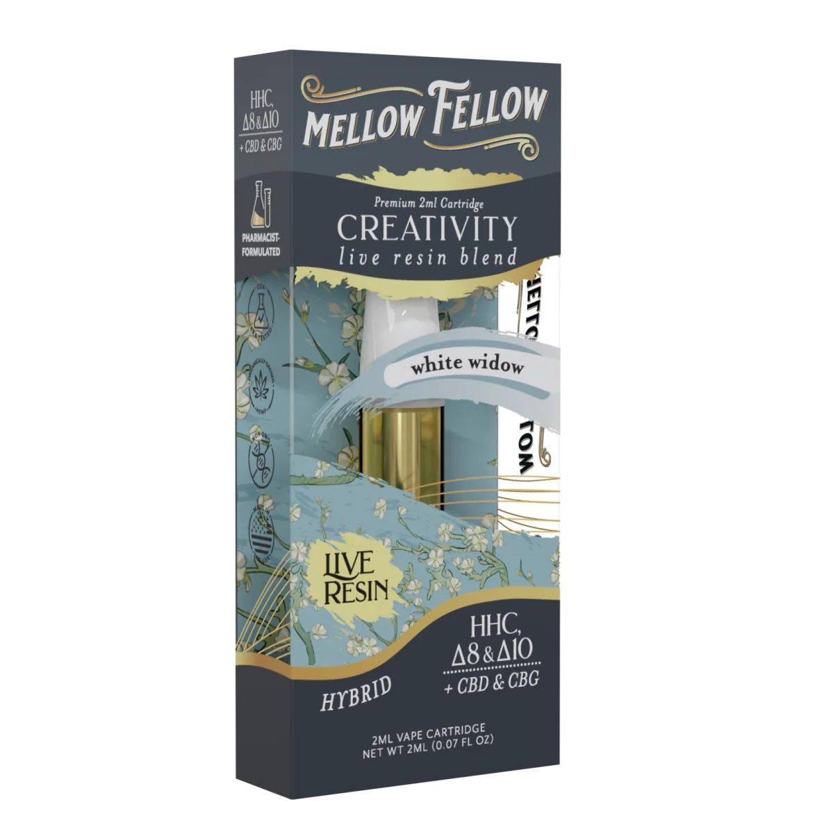 Mellow Fellow Creativity Blend 2ML Live Resin Cartridge Hybrid HHC, D8 &amp; D10, Flavor: White Widow