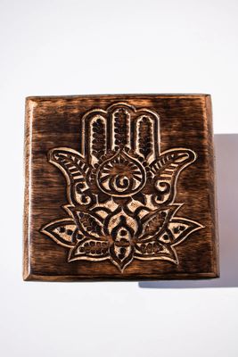 Hamsa and Lotus Woden Keepsake or Tarot Box