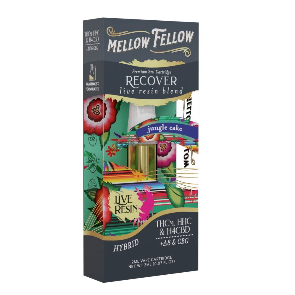 Mellow Fellow Recover Blend 2ML Live Resin Cartridge Hybrid THCM, HHC &amp; H4CBD, Flavor: Jungle Cake