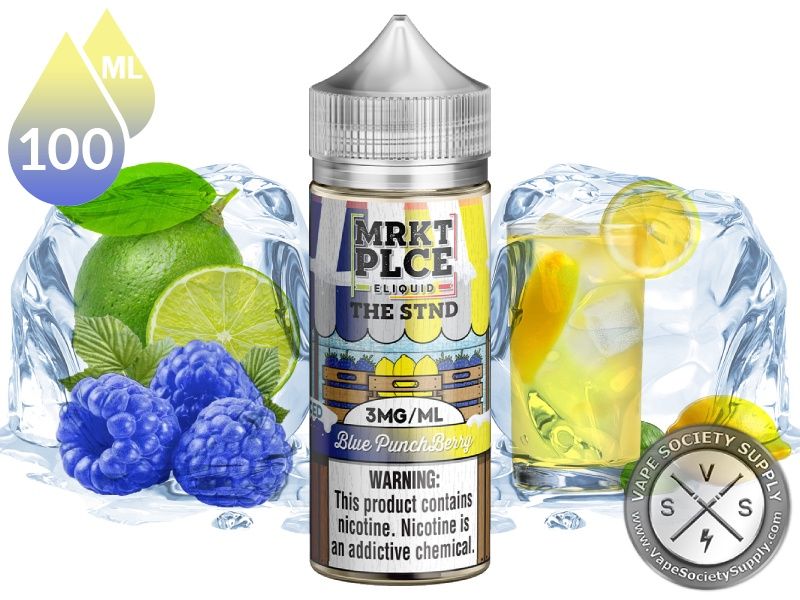 MRKT PLCE E-Liquid 100ml, Flavor, Size, mg: Ice Blu Pnchbry, 100ml, 3mg
