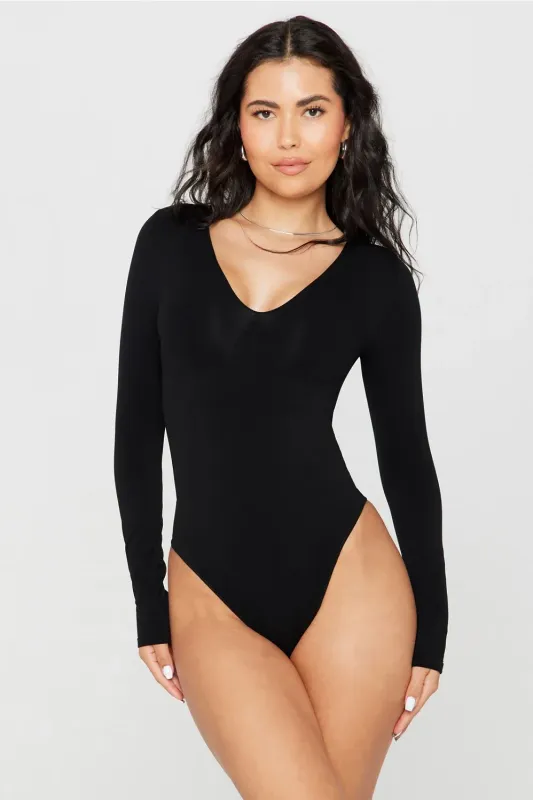 Nearly Naked Shapewear Plunge Long Sleeve Bodysuit