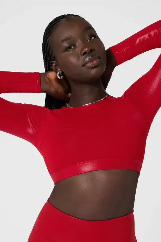 Built-In Bra Long-Sleeve Crop Top
