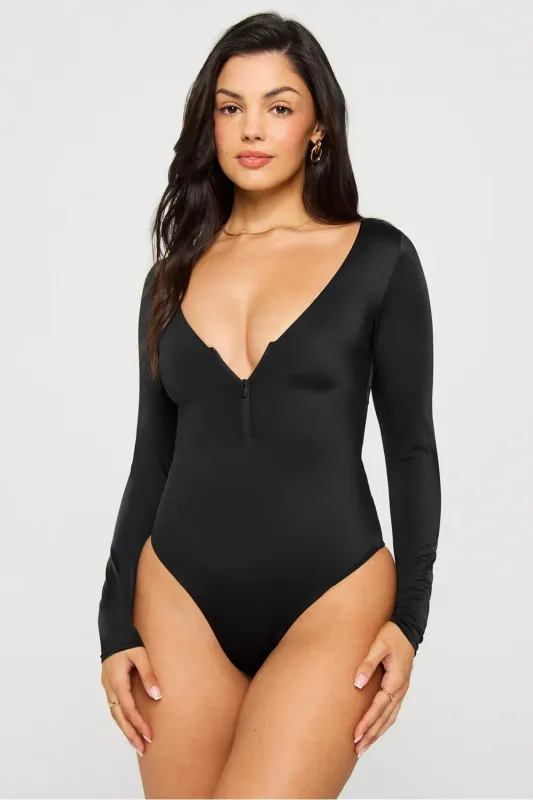 Zip-Front Long Sleeve One-Piece Swimsuit