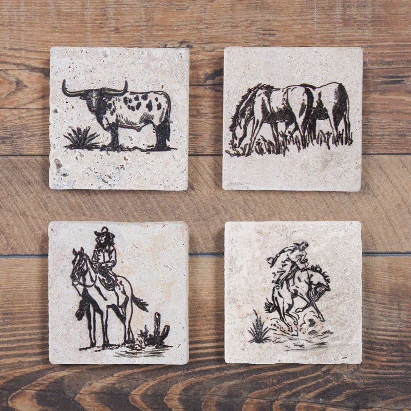 HE Ranch Life Longhorn Coaster Set BLK