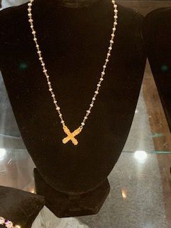 FK Micro Pearl Linkage with Petite Austrian Crystal French Kiss Pendant Gold