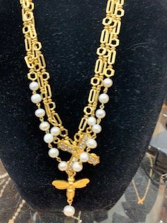 FK Triple Strand 24K clad Toulouse chain white pearl linkage french kiss med