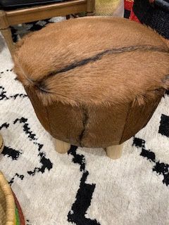 Round Hide Stool Wood Legs