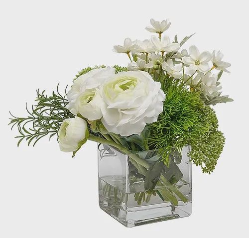 Ivy Guild Glass Cube Ranunculus Cosmos