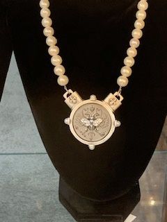 FK White Pearl with Silver Dijon bezel and graphite Canard silver micro bee stack