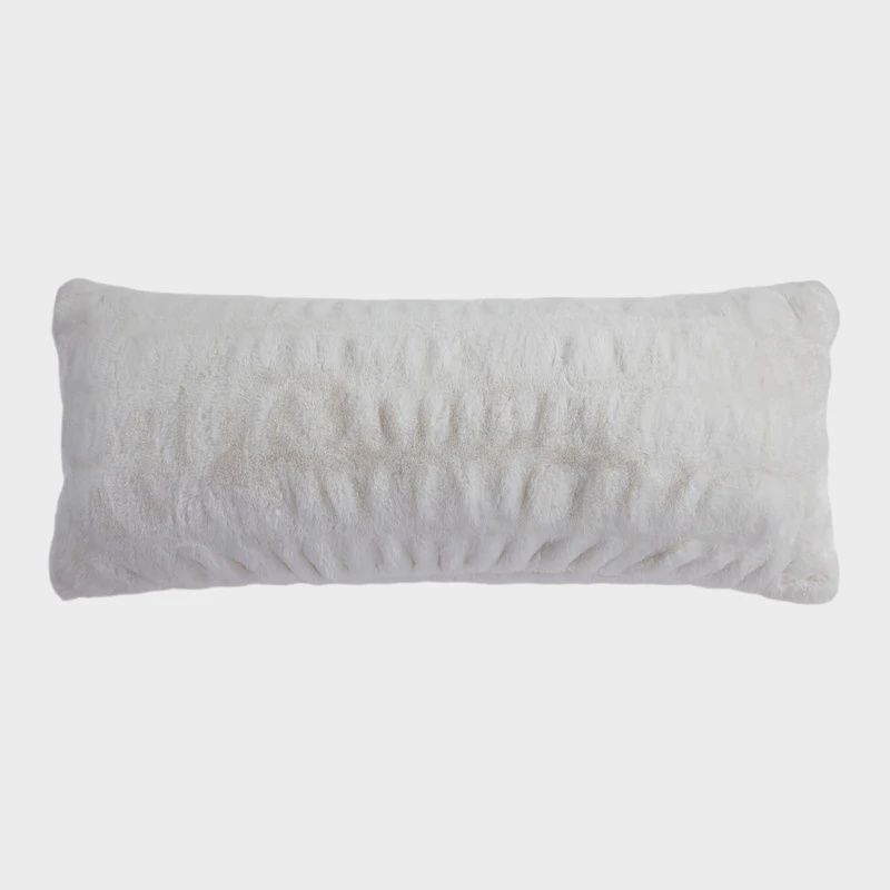 HE Ruched Rabbit Mink Down Lumbar Pillow White