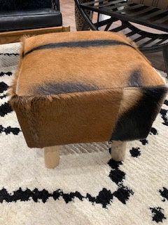 Square Hide Stool Wood Legs