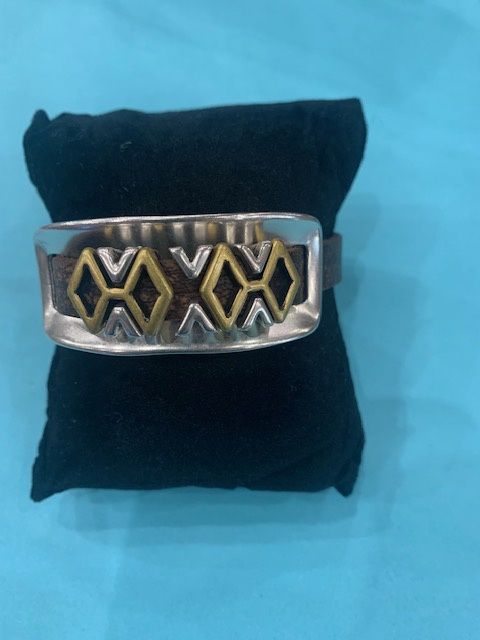 AMY Diamond Cuff Leather Bracelet Mens