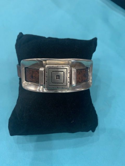 AMY Men’s Western Silver &amp; Leather Cuff bracelet