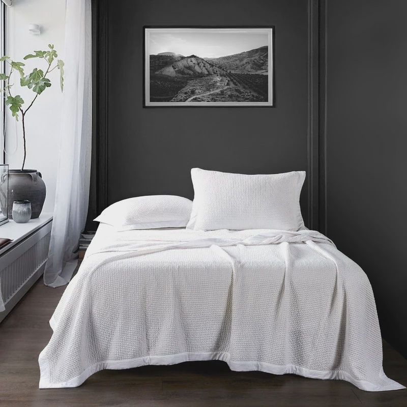 HE Waffle Weave Cotton Coverlet King White 3pc