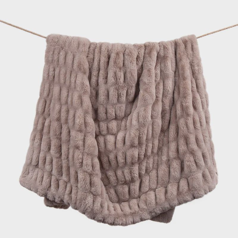 HE Ruched Rabbit Double Sided Throw 50x60 Blush