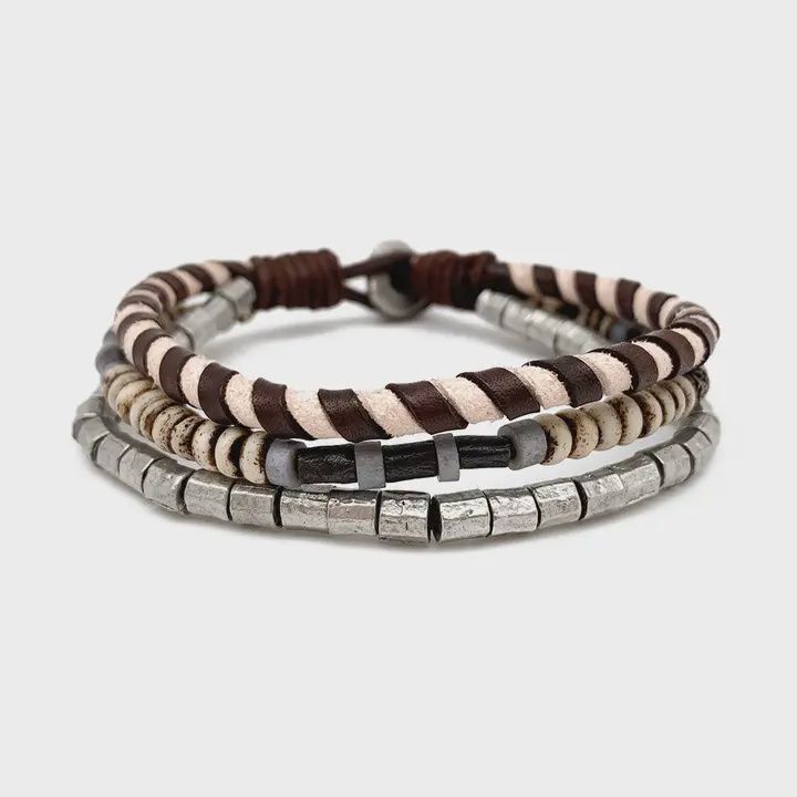 AJ Aadi Striped Leather, Stone, and Metal Beads Men's Bracelet