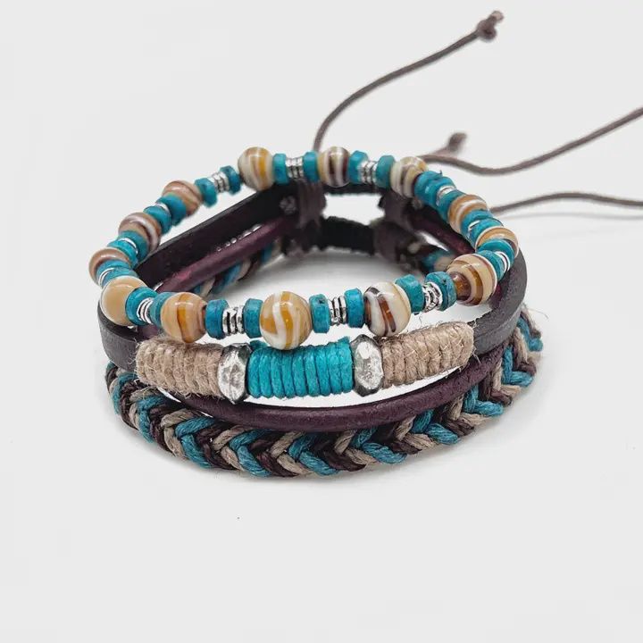 AJ Aadi Mens Bracelet - Turquoise and blue dark woven leather