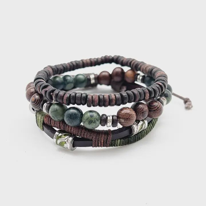 AJ Aadi Mens Bracelet - Green and Brown Leather hues