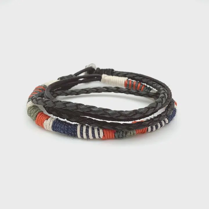 AJ Aadi Bracelet - Braided Cord and Orange/Green/Blue Twine