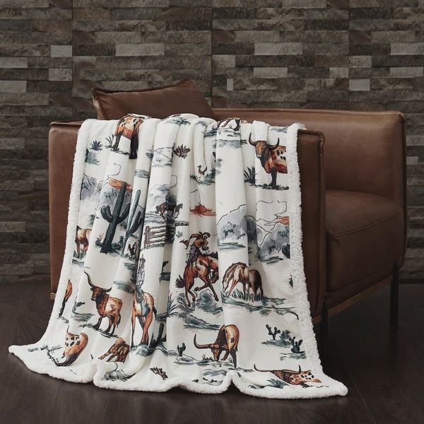 HE Ranch Life Duffle Toile Campfire Sherpa Throw 54x68