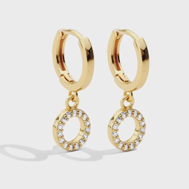 Small Huggie with Pave Circle Earring