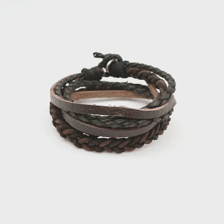 AJ Aadi Bracelet - Black/Brown Braided and Smooth Leather