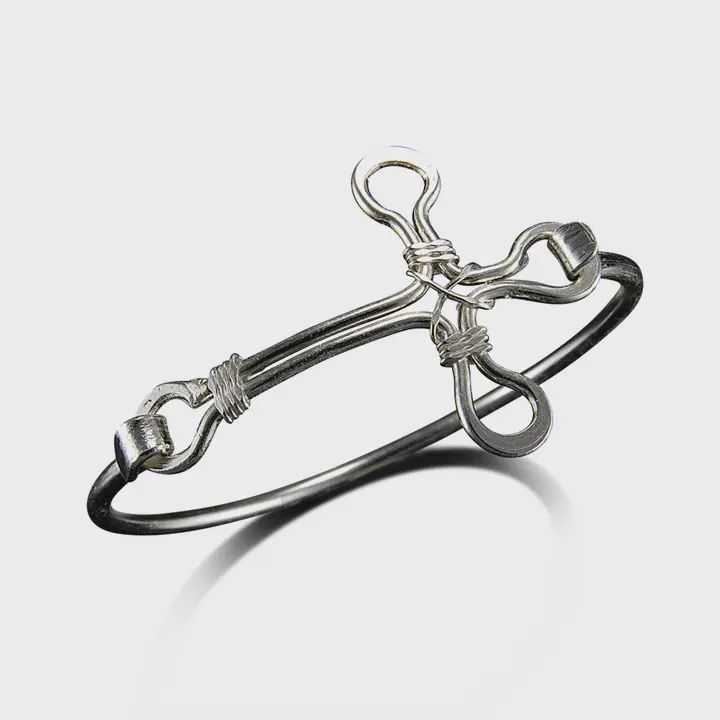 AJ Silver Plated Bangle - Rounded Cross