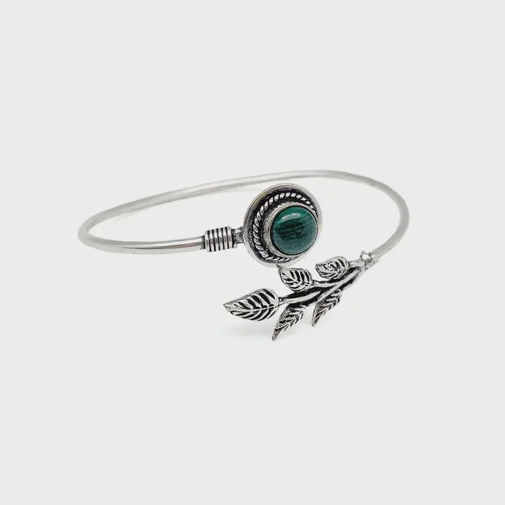 AJ Tanvi Collection Bangle Bracelet - Silver with Malachite