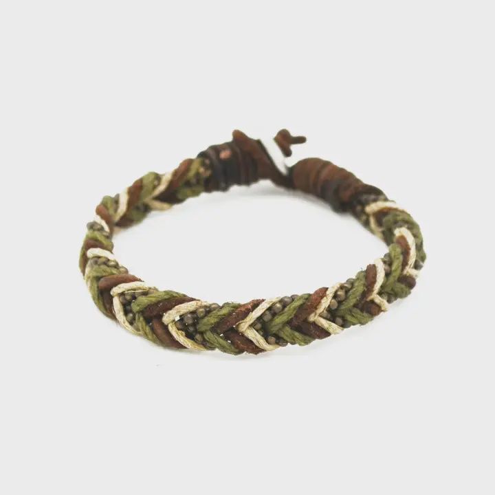AJ Aadi Green, Tan, and Brown Braided Men's Bracelet