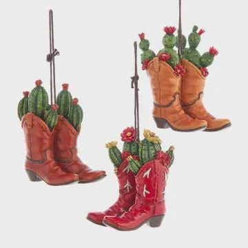 Western Cowboy Boots with Succulents Orns, 3 Assorted