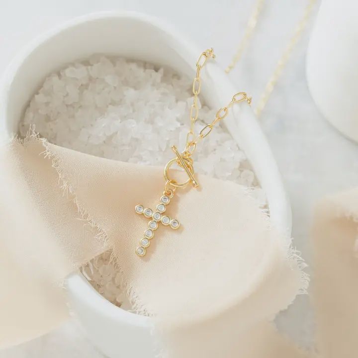 Sparkle Cross Toggle Necklace