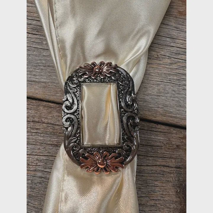 Slide Antique Silver and Copper Flower Western Wild Rag Slide
