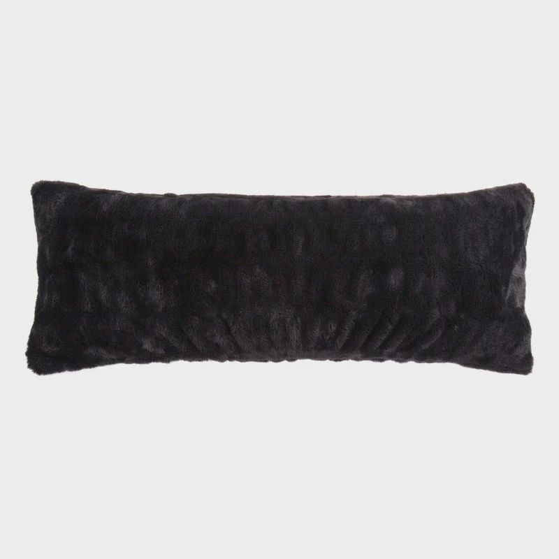 HE Ruched Rabbit Mink Down Lumbar Pillow Black