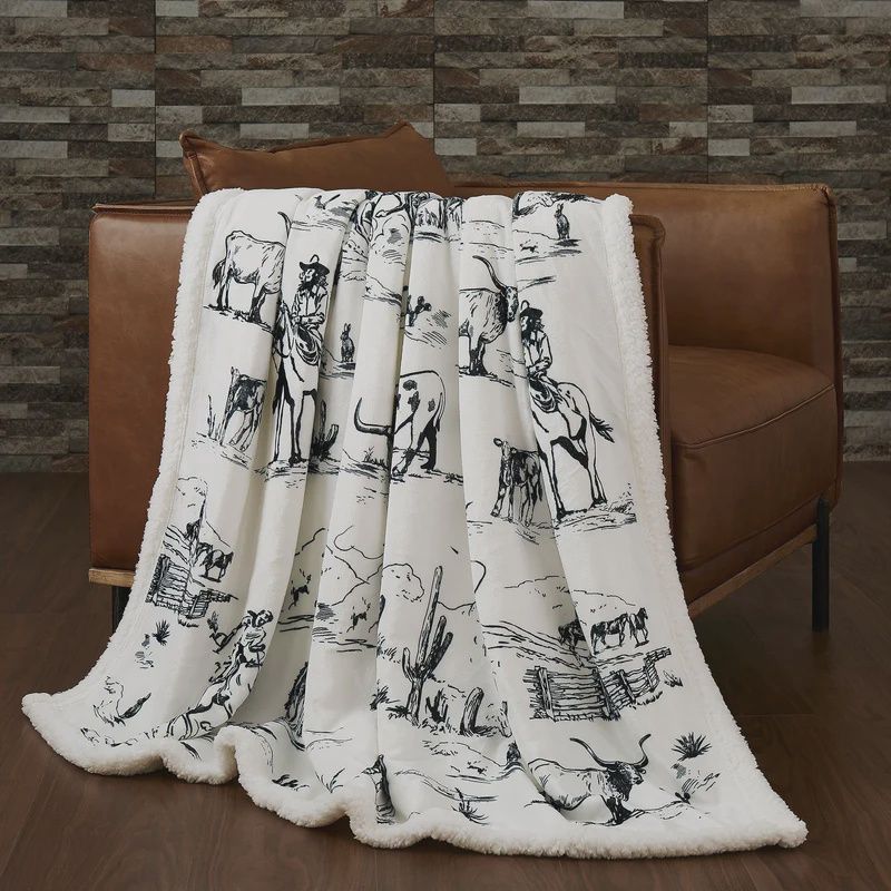 HE Ranch Life Western Toile Campfire Sherpa Throw 54x68