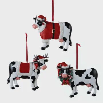 4-4.25" Resin Christmas Cow Ornament 3/A