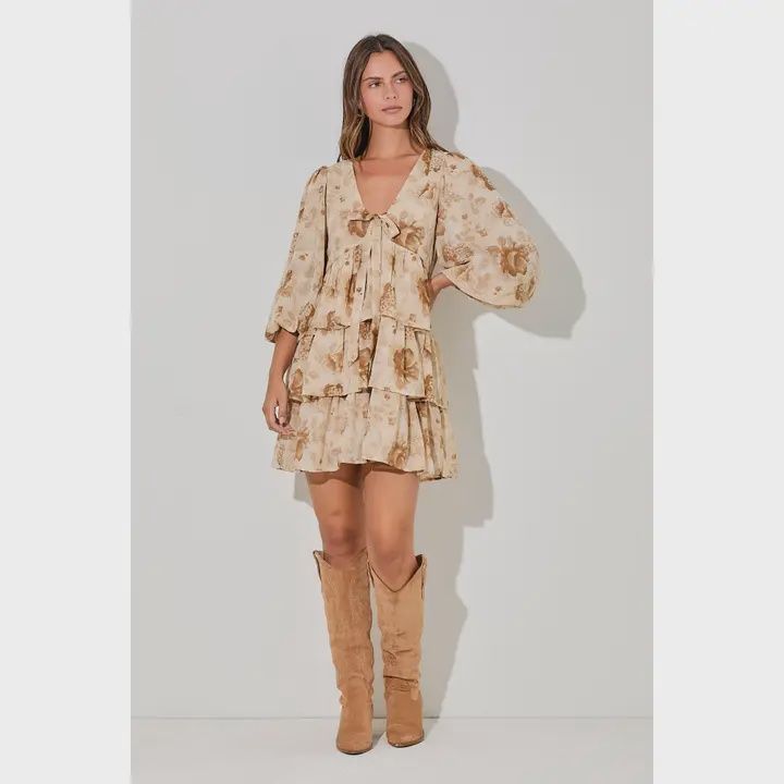 Printed V-Neck Mini Dress