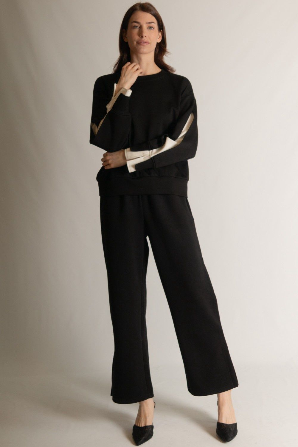 P. CILL Butter Modal Color Layered Long Sleeve Top Round Ne