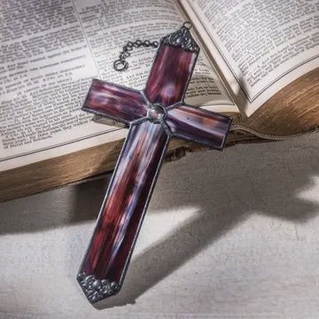 Red Opal Cross Stained Glass Cross Ornament